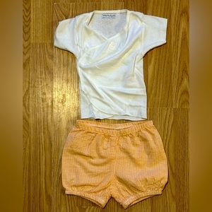 Icky Baby 2 Piece Set-Baby White Tee & Orange Checkered Shorts Size 0-6mo - NWOT